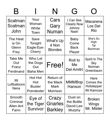 One Hit Wonders Bingo Card