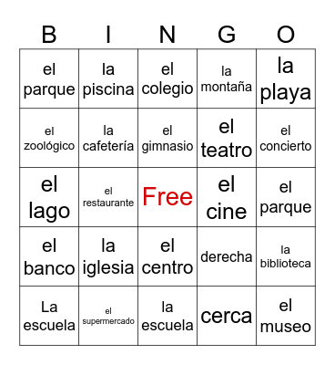 los lugares 7 Bingo Card