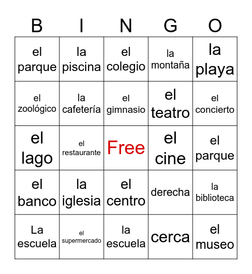 los lugares 7 Bingo Card
