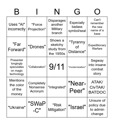 DoD Meeting Bingo Card