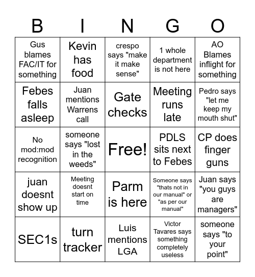MOD Meeting Bingo Card