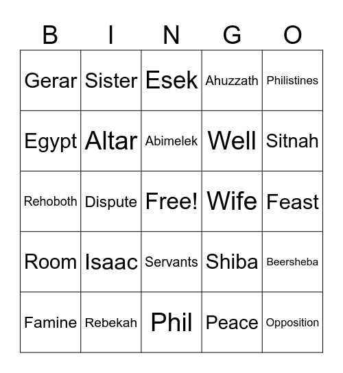 Isaac and Abimelek Bingo Card
