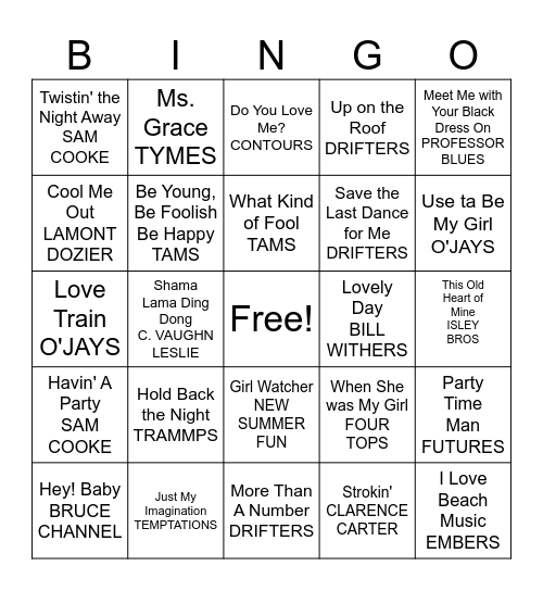 CAROLINA BEACH MUSIC BINGO Card