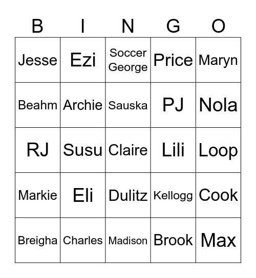 Lunch BIngo Card