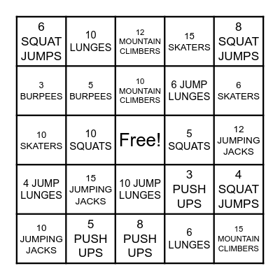 FITNESS BINGO Card