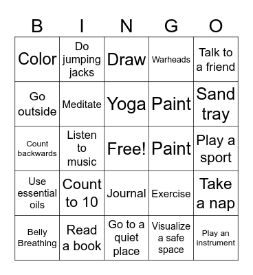 Coping Skills Bingo Card