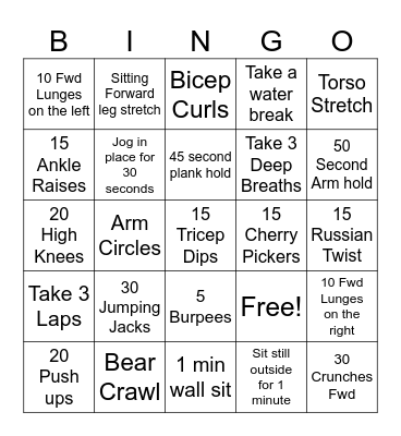 FITNESS BINGO Card