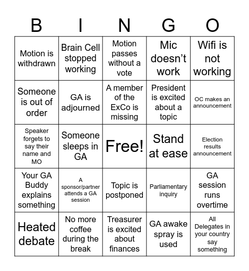 IVSA GA BINGO Card