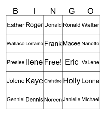 Watson family Bingo Card