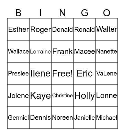 Watson family Bingo Card