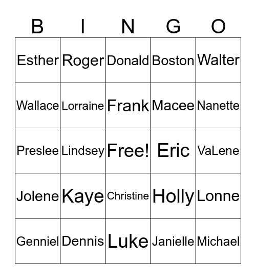 Watson family Bingo Card