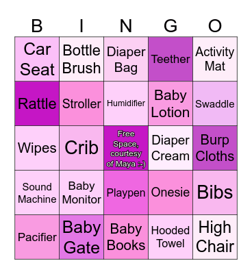 Baby Bingo! Bingo Card