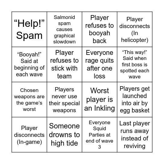 Splatoon 3 Salmon Run bingo Card