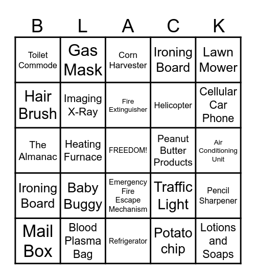 African American Inventions Bingo Card
