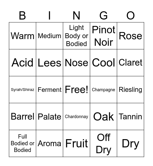 Wine Bingo Card