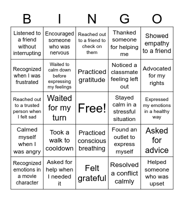 Emotional Intelligence Bingo Card