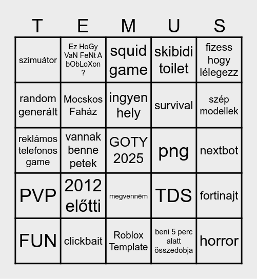 Low Budget Roblox Bingo Card