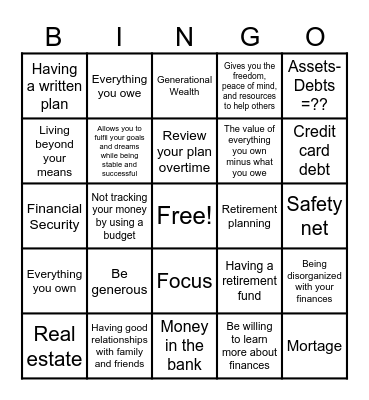 Wealth Building Bingo Card
