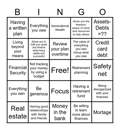 Wealth Building Bingo Card