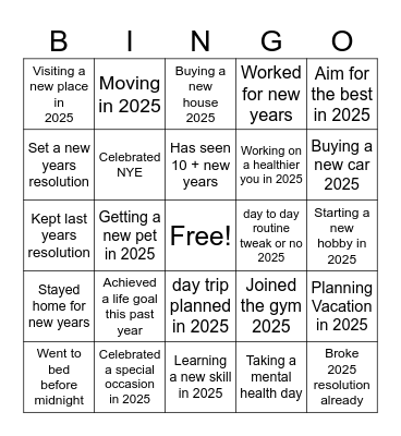 New Year 2025 Bingo Card