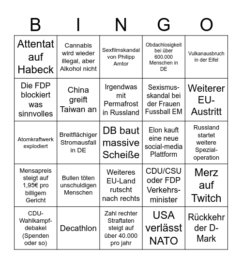 Das große Weltuntergangsbingo 2025 Bingo Card
