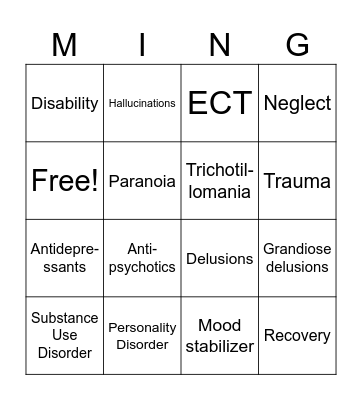 Mental Health Bingo Card