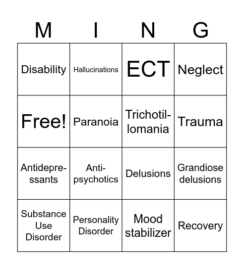 Mental Health Bingo Card