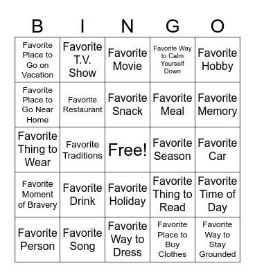 Gratitude Bingo Card