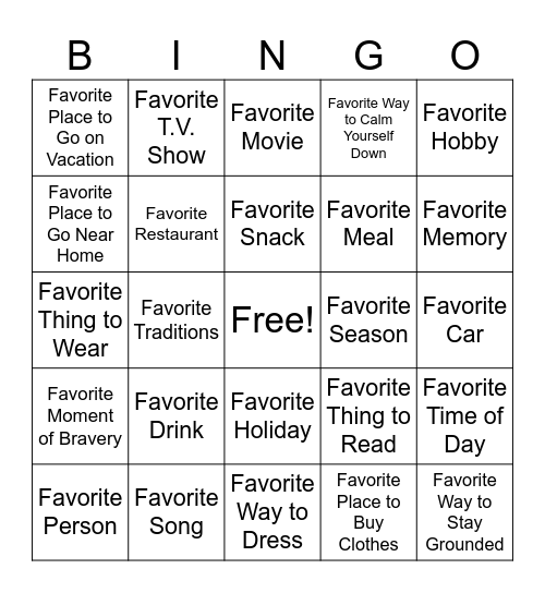 Gratitude Bingo Card