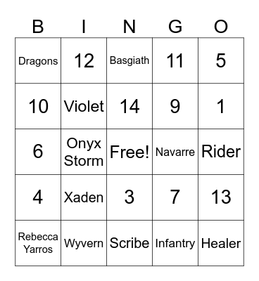 Onyx Storm Bingo Card