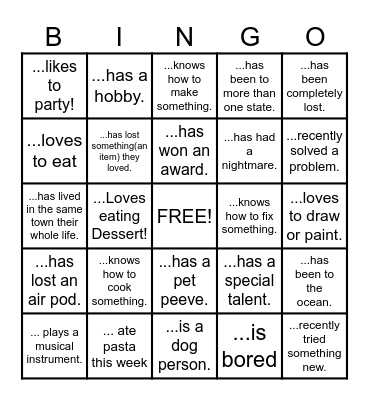 Get to Know Each Other! Bingo Card