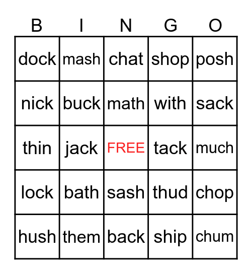 D I G R A P H Bingo Card