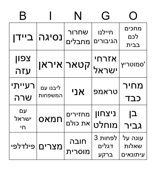 נתניהו משחרר חטופים ו(לא) נכנע לחמאס Bingo Card