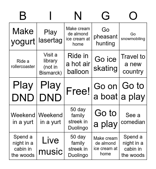 Doll Family 2025 Bingo Card
