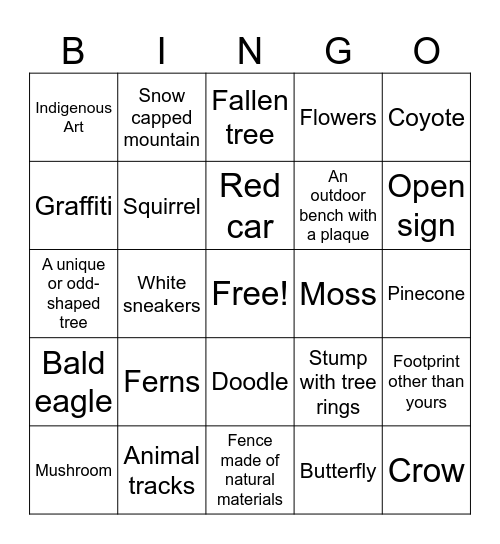 Walking Bingo Card