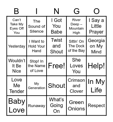 Songs of the 1960s Bingo Card
