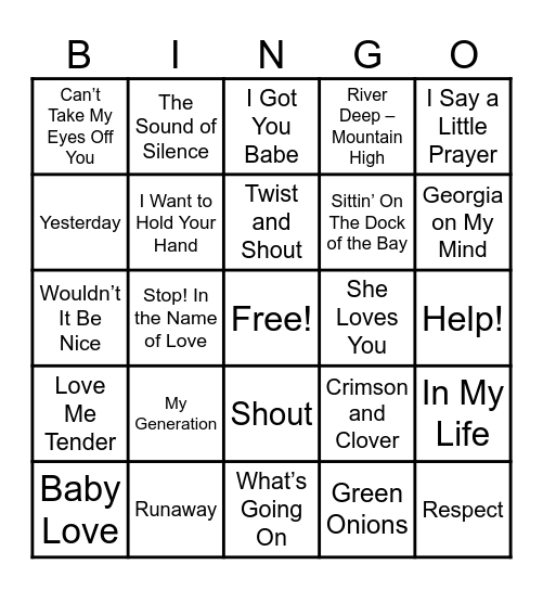 Songs of the 1960s Bingo Card