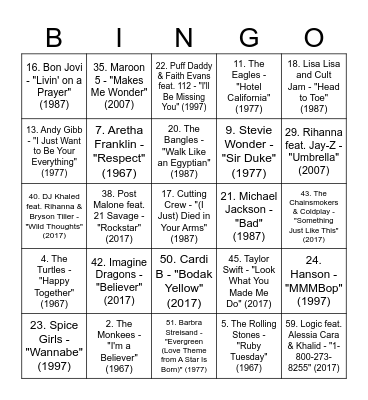 Lucky 7's Bingo Card