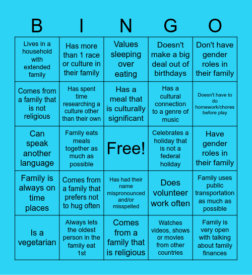 Cultural Agents Bingo! Bingo Card