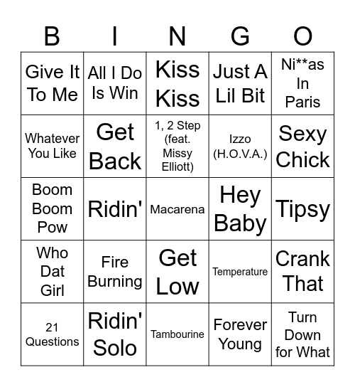 90's 00's Club Mix Bingo Card