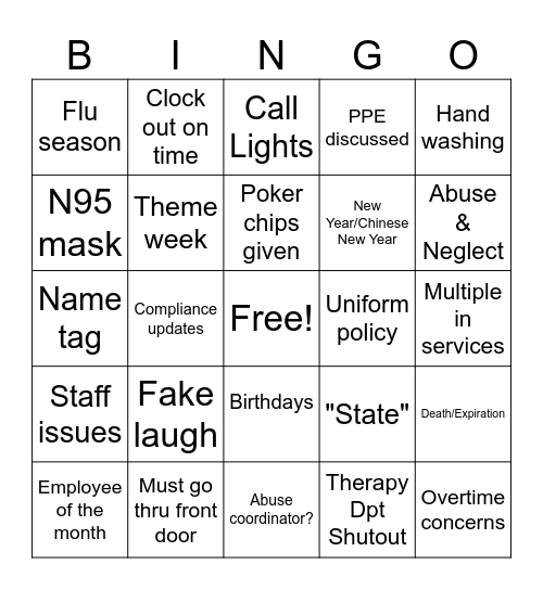 Company Meeting Bingo Card