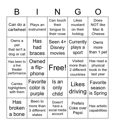 Get To Know You BINGO! Bingo Card
