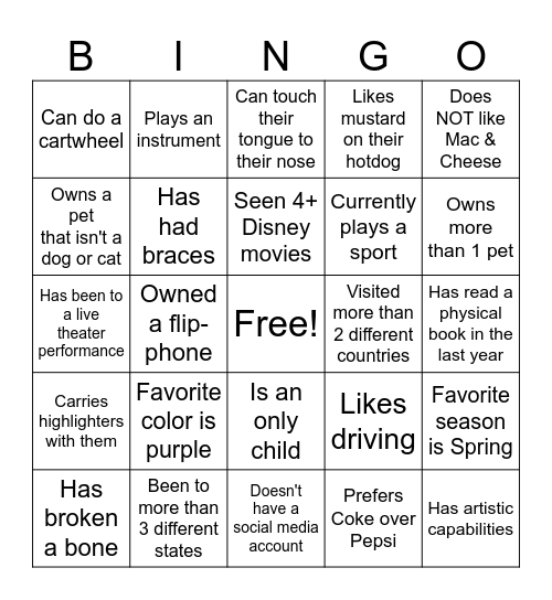 Get To Know You BINGO! Bingo Card