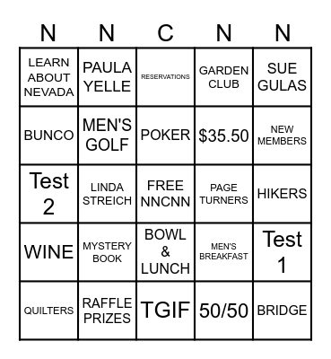 NNCNN Activity Appreciation LuncheonVENUE Bingo Card