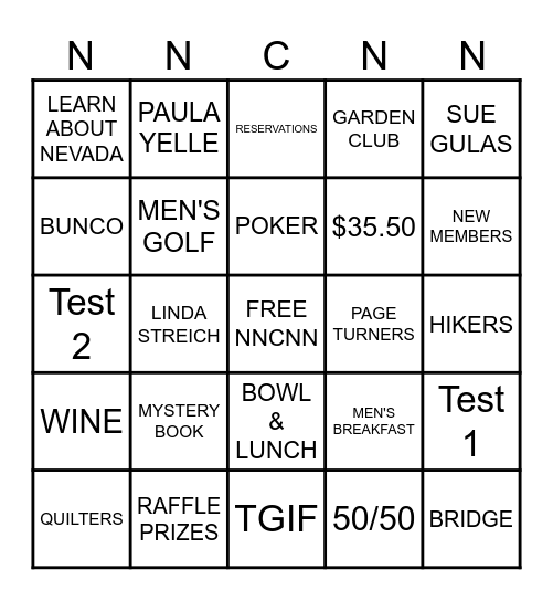 NNCNN Activity Appreciation LuncheonVENUE Bingo Card