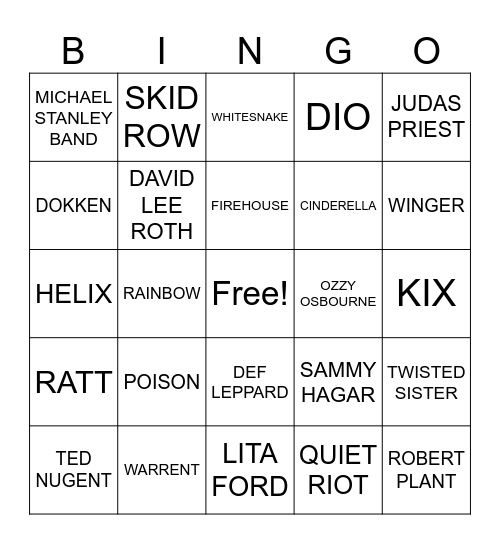 80S HARD ROCK 1 Bingo Card