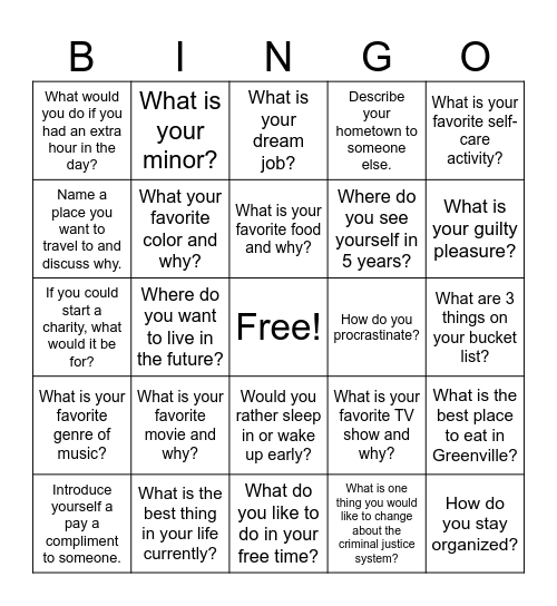Getting to Know Your Classmates Bingo Card