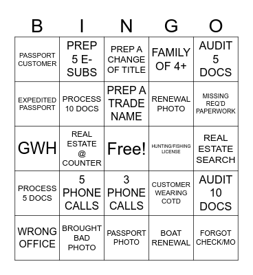 Customer Service Day BINGO - Passport Bingo Card