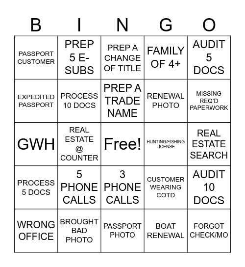 Customer Service Day BINGO - Passport Bingo Card