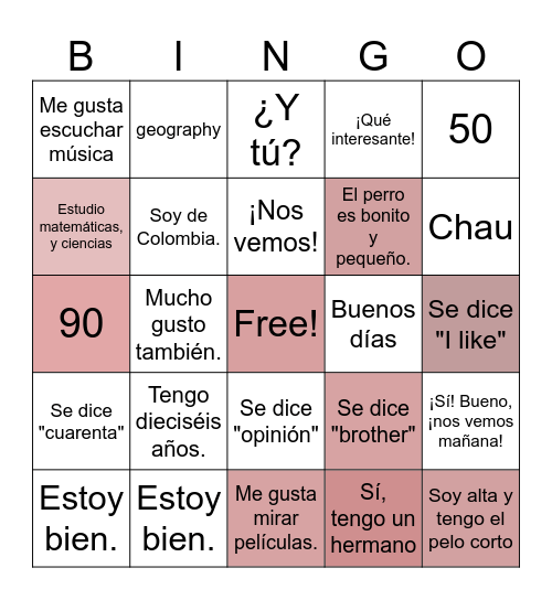 Conversación - Presentarse 2 personas Bingo Card